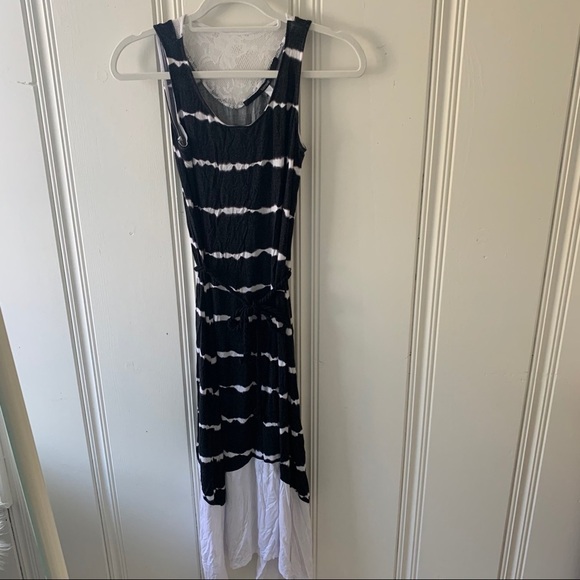 Kensie Black White Tie Dye Lace Asymmetrical Maxi Dress XSmall vintage Y2K EUC - Picture 1 of 7